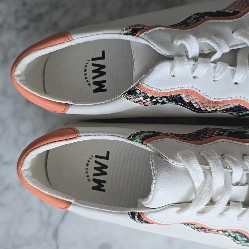Madewell Sidewalk Low-Top Sneakers in Snake Embossed Leather: Wave Edition sz 8 - Picture 4 of 7